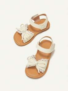 Cozy Pixies 1双可爱女童户外凉鞋，大蝴蝶结魔术贴设计，公主田园风平底鞋，夏季 - 白色 - 查看 6
