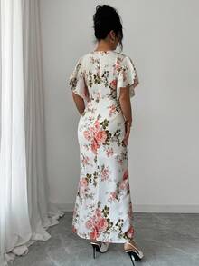 Elenzga Elegantes Kleid mit Rüschenärmeln, V-Ausschnitt und digitalem Muster an der Taille mit Fischschwanzsaum für Damen. Mit taillenbetontener Passform für eine anmutige und romantische Optik. Geeignet für verschiedene Anlässe, von formeller Bürokleidung und Pendeln bis hin zu sexy Outfits, französisch-inspirierten romantischen Styles, Lässig-Outings, Urlaub, orientalisch-vintage-inspirierte Events, gemütliche Nachmittagstee-Treffen, glamouröse Partys sowie Feiern zu Neujahr, Thanksgiving, Weihnachten, Valentinstag und mehr. - Aprikosenfarben - Übersicht 2