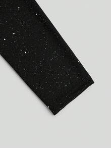 Sweetra Plus Size Women Crew Neck Ruched Vintage Romantic Bodycon Glitter Cute Minimalist Dress - Black - View 6