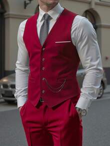Manfinity Mode Bộ vest nam thiết yếu, trang phục thường ngày thoải mái, kiểu Anh gồm áo gile và quần tây đồng bộ, bộ vest nam. - Màu Đỏ Sâu - Xem 3