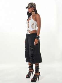 SUMWON WOMEN 露背吊带连体衣，激光切割细节，交叉后背带，适合节日穿着 - 白色 - 查看 4