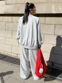 Muchica 大码女式插肩袖拉链连帽衫和阔腿裤休闲两件套 - 灰色 - 查看 2