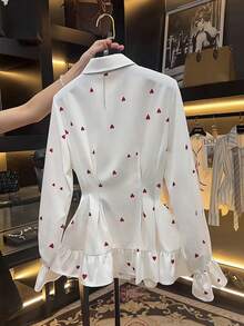 Franclia 女士时尚心形印花荷叶边下摆衬衫 - 彩色 - 查看 2