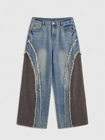 Grunge Punk Jeans larghi casual e versatili da donna, taglia comoda, design a spacco, lavaggio vintage