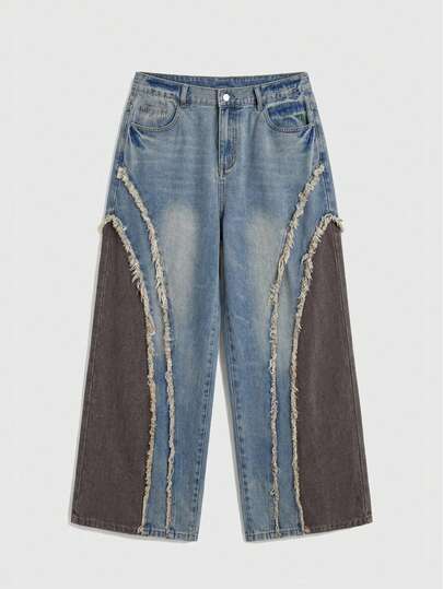 Grunge Punk Jeans larghi casual e versatili da donna, taglia comoda, design a spacco, lavaggio vintage