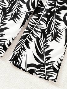 Bộ trang phục thường ngày cho bé gái tuổi teen: Áo thun cổ tròn tay ngắn phồng màu trơn, vạt chéo và quần in họa tiết cây nhiệt đới. - Nhiều màu - Xem 7