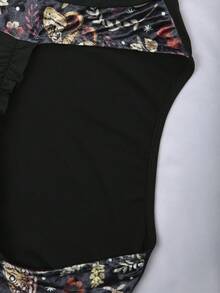 Flirla Vestido de talla grande con estampado floral de bloques de color y mangas acampanadas - Multicolor - Ver 5