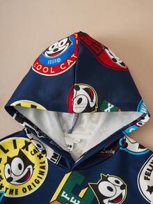 Felix The Cat X SHEIN Tween Boy Casual Everyday Commute Fashion Street Cute Cartoon Letter Print Sweatshirt, Spring/Autumn - Navy Blue - View 6