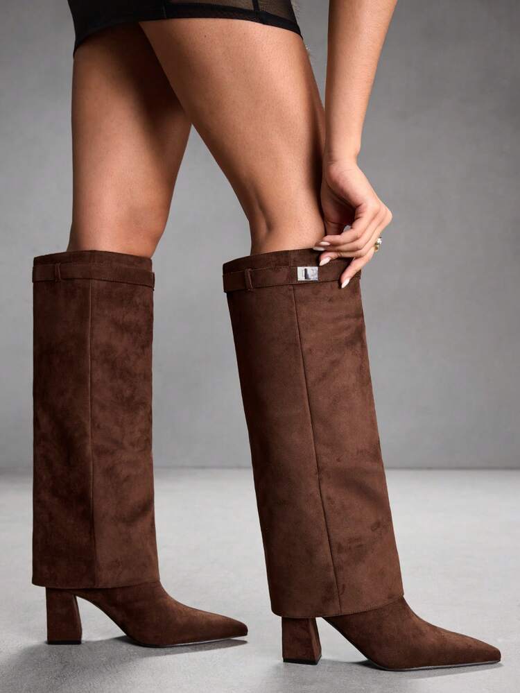 CUCCOO SZL Women's Fashion Versatile Pointed Toe Knee-High Heeled Boots For Christmas