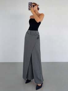 Siren Gaze Women's Casual Dark Grey Layered Design Suit Pants, Autumn/Winter Dress Pants High Waist Pants Pants Wide Leg Grey Pants - Grey - View 5