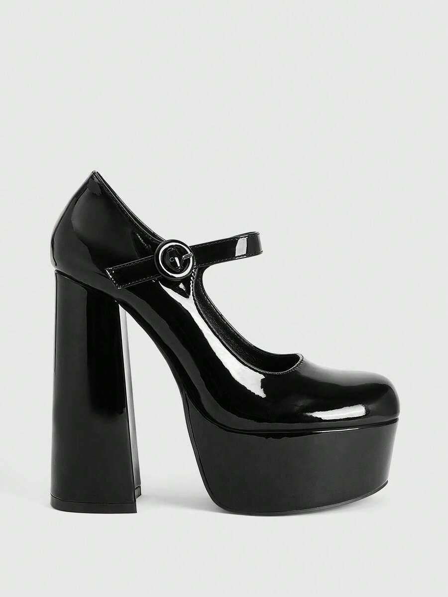 CUCCOO LuxiPop 女士厚底时尚搭扣高跟鞋，适合派对场合 - 黑色 - 查看 1