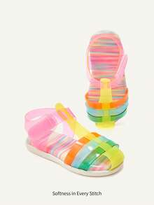 Cozy Pixies 1双时尚百搭可爱夏季沙滩度假透明撞色休闲平底凉鞋，适合婴幼儿女童 - 彩色 - 查看 4