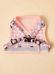 PETSIN 猫背带和牵引绳套装、带反光条的透气网眼宠物背心背带、适合小型猫的可调节步入式背带（粉色图案）、猫弹簧玩具、带铃铛的猫项圈 - 淺粉色 - 查看 6