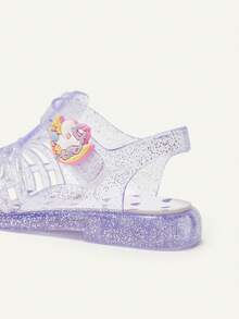 Cozy Pixies 1 Pair Fashionable Versatile Cute Funny Princess Pink Transparent Purple Soft Comfortable Beach Crystal Unicorn Heart Flat Sandals For Infants - Purple - View 6
