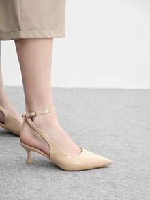 CUCCOO BIZCHIC Tacones altos de moda con diseño de hebilla y punta afilada para uso diario - Beis - Ver 4