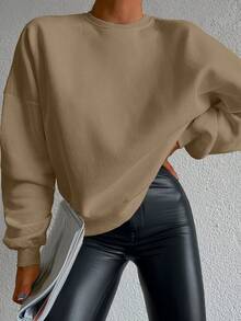 RueChic Solid Drop Shoulder Sweatshirt - Apricot - View 7