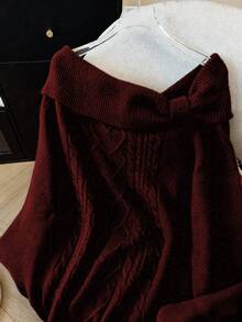 GlowEve CURVE 女士优雅宽松露肩大码毛衣，适合外出和婚礼宾客穿着，秋冬季 - 酒紅色 - 查看 4