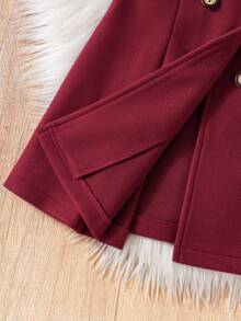 SHEIN Elladie kids 女童黑色双排扣荷叶领大衣 女童外套 女童针织外套 女童彼得潘外套 秋冬女童连衣裙 - 酒紅色 - 查看 4