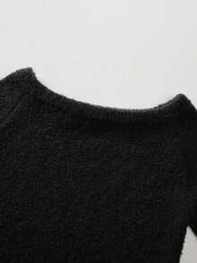Franclia New Autumn/Winter European And American Style Sexy Asymmetrical Shoulder Tassel Fuzzy Knit Sweater Dress For Women - Black - View 3