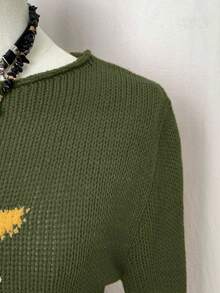 EgrlEra Áo len cổ tròn Jacquard họa tiết ngôi sao năm cánh dành cho nữ - xanh quân đội - Xem 4