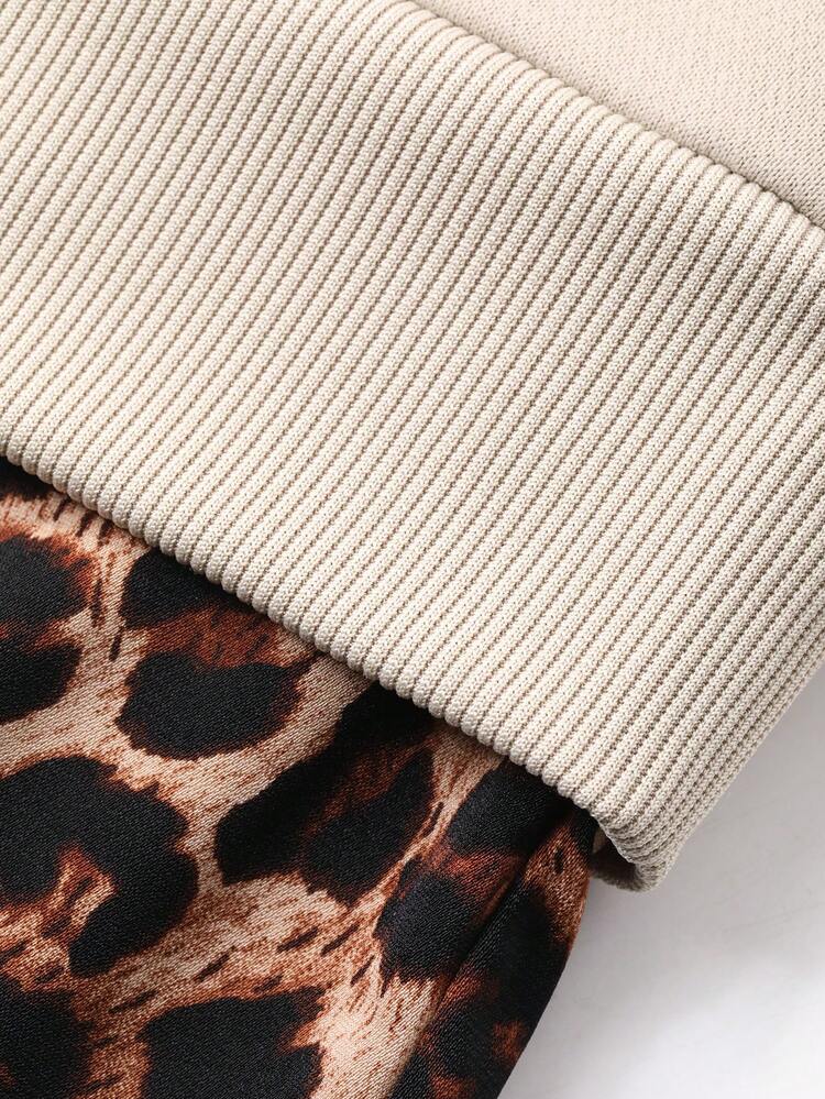 Women's V-Neck Drop Shoulder Leopard Print Hem Casual Vacation Party Dress