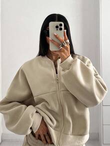 StreetHx 女式前拉鍊棒球夾克和束口褲子套裝 - 杏色 - 查看 5