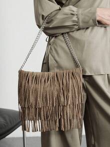 SHECARRY Bolso de hombro casual y suave para mujer con flecos multicapa - Camel - Ver 1