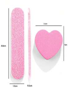 2sets/5sets/10sets/20sets Pink Manicure Tool Kit: Mini Nail File, Heart-Shaped Buffing Sponge, Crystal Stick, Great For Polishing Jewelry & DIY Nails - Pink - View 9