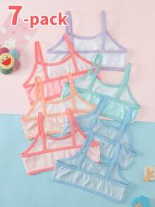7 Pack Young Girls Undershirt,Sleeveless Tank Tops With Weekday Prints,Pastel Colors Round Neck Layering Camisole For Everyday Casual Wear & Gifts - Multicolor - View 2
