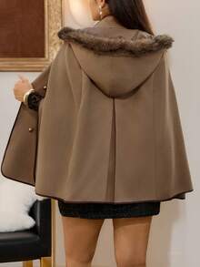 Zelara Damen Große Größen Einfarbige Casual Fuzzy Batwing Ärmel Jacke