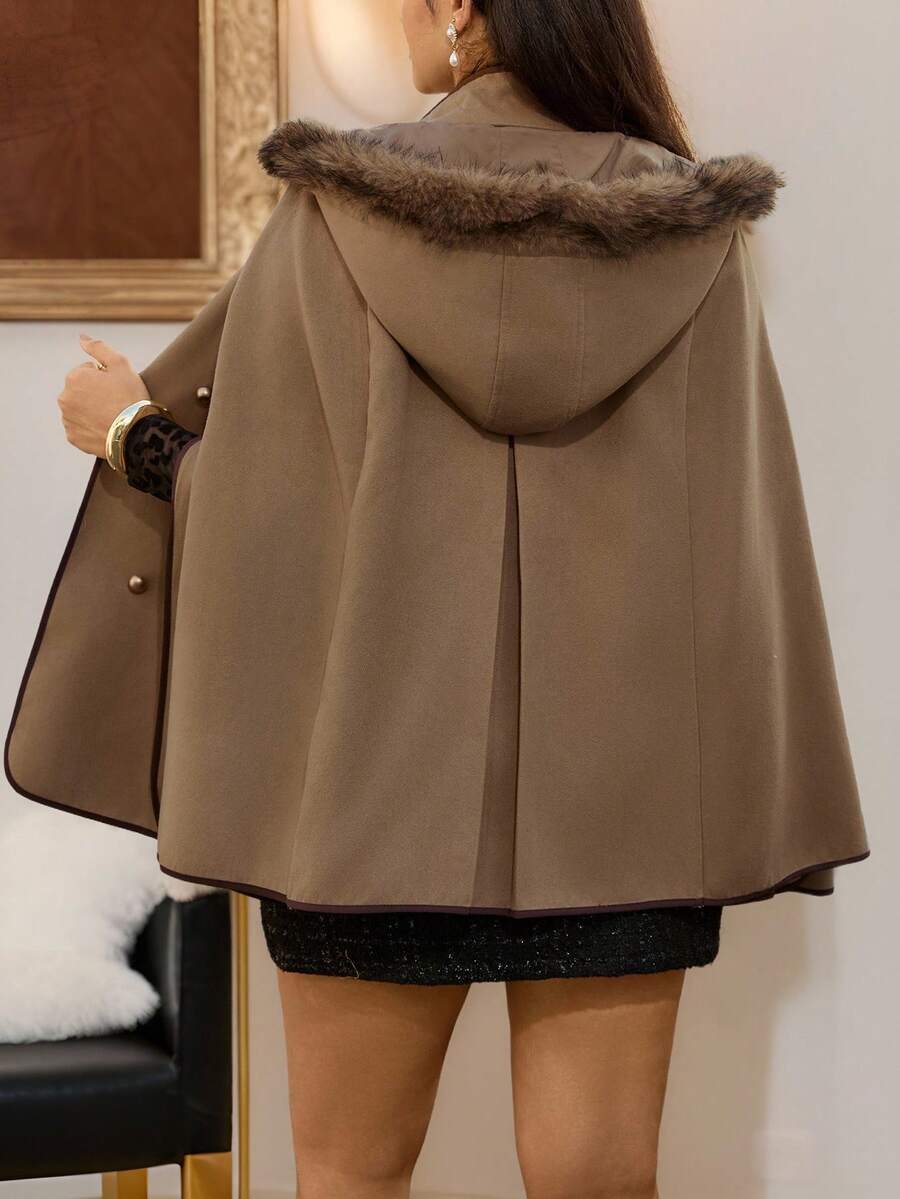 Zelara Damen Große Größen Einfarbige Casual Fuzzy Batwing Ärmel Jacke