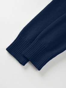 SHEIN Franclia New Autumn V-Neck Waist Cinched Knitted A-Line Dress, Elegant And Intellectual - Navy Blue - View 7