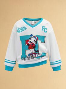 SHEIN Felix The Cat 1pc Young Girl Casual Cartoon Cat Pattern V-Neck Long Sleeve Sweatshirt - Multicolor - View 1