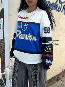 Rovax 女士宽松圆领字母印花落肩长袖卫衣 - 彩色 - 查看 3