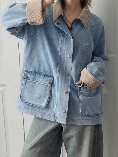 FRIFUL 女士休闲水洗撞色牛仔外套