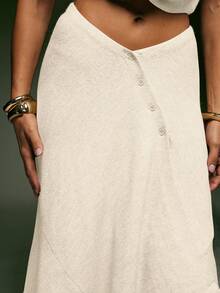 Denimoi 不对称下摆V腰针织半身裙，时尚百搭，适合秋冬季节。 - 米色 - 查看 6