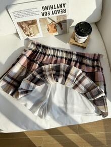 Comfortcana Chân váy xếp ly kẻ caro thường ngày cỡ lớn dành cho nữ, màu hồng, mùa thu/đông - Hồng - Xem 4