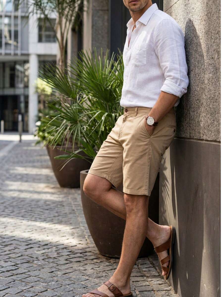 Bermuda lisa para hombre - Café integral - Ver 1