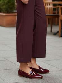 Mocasines para mujer, punta afilada, detalle de hebilla metálica,FORRO PIEL ,planos, estilo minimalista, casual y oficina. - Burdeos - Ver 2