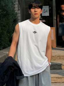 DAZY 男士圆领圆形印花休闲百搭日常通勤背心 - 白色 - 查看 3