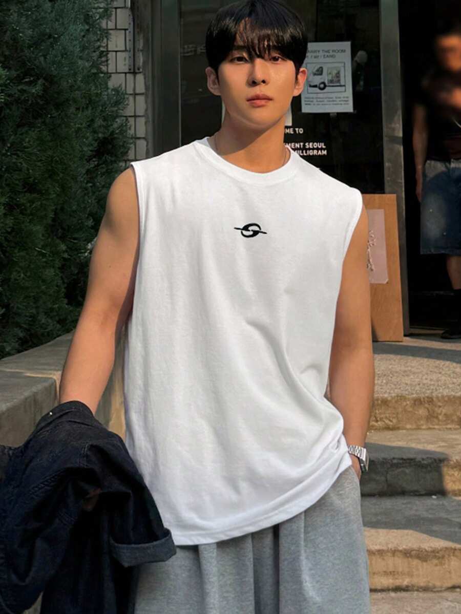 DAZY Men's Round Neck Circular Print Casual Versatile Daily Commute Tank Top - White - View 1