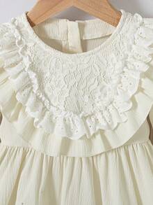 Souflis Souflis Váy cổ tròn ren chắp vá tay dài màu kem thanh lịch kiểu Pháp cổ điển, phù hợp cho các bữa tiệc, đi chơi và nhiều dịp khác nhau, dành cho bé gái - Màu be - Xem 6