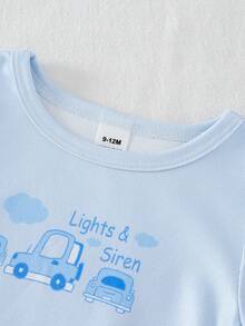 6件套男婴休闲舒适柔软针织T恤和裤子睡衣套装，可爱汽车卡通印花，日常穿着 - 彩色 - 查看 5