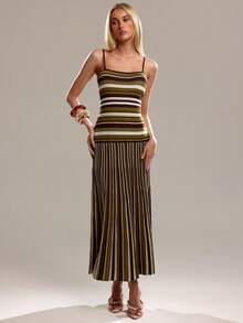 Avantive Women's Striped Casual Fashion Knit Slip Dress Breathable Soft Transitional Casual Beach Vacation Stripe Dress Striped Maxi Dress Brown Summer Dress Breathable Soft Transitional Casual