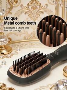 Teckwe Hot Air Brush Overheating Protection Negative Ion Hair Straightener Fast Heating Light Weight Hair Straightening Tool