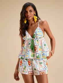 Travachic Áo hai dây in họa tiết nhiệt đới, thích hợp cho kỳ nghỉ hè, đi biển, từ xuân sang hè, ngày Valentine, trang phục lễ hội, thanh lịch cho tiệc tùng, đi biển, dự đám cưới, kỳ nghỉ hè, in hoa, áo kiểu thường ngày. - Nhiều màu - Xem 4