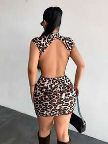 SHEIN SXY Women's Sexy Leopard Print Backless Elegant Dress, Leopard Print ,Valentine's Day,Sexy ,Casual ,Sexy ,Club ,Party ,Summer ,Spring , Skin Tight Dress Cheetah Dress Leopard Dress, Sexy Curve Dress, Women Sexy Dress, Animal Print Dress - Multicolor - View 3