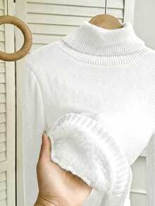 Elenzga 大码欧美新款博主同款简约优雅蓬松保暖内衬加厚高领长袖弹力修身套头衫 - 白色 - 查看 8