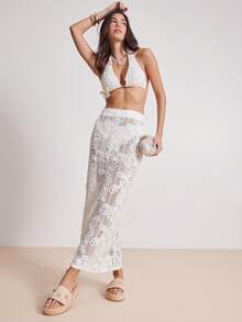 SHUZIA Sandalias de plataforma con decoración de perlas y conchas, tejidas en rafia, estilo costero chic - Listas para las vacaciones, listas para la playa. Zapatos de verano para mujer - Albaricoque - Ver 5