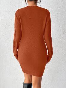 SHEIN LUNE Women's Twist Knit Sweater Dress For New Year Clothes - Coral Orange - View 2